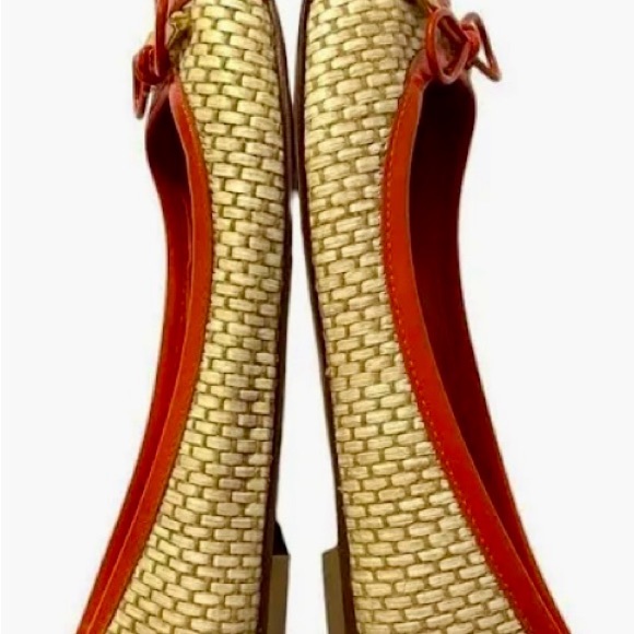 TORY BURCH Orange Patent Basket Weave Ballet - Picture 3 of 9